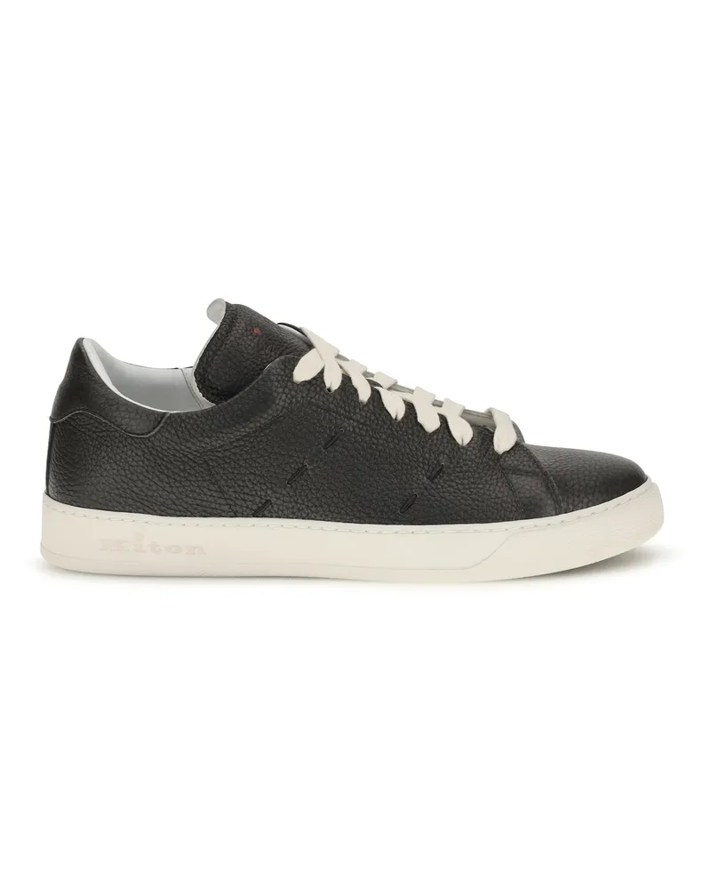 Kiton Men's Leather Sneakers Grigio Scuro Gray