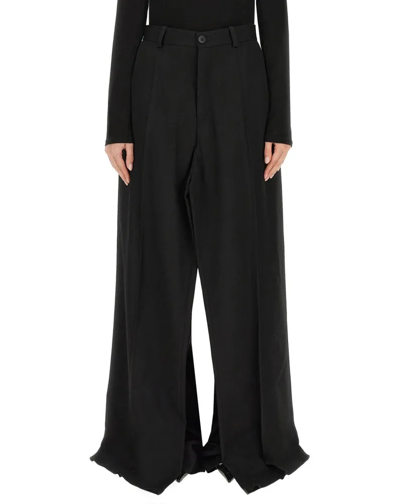 Balenciaga Double-Front Wool Trousers — Black Black