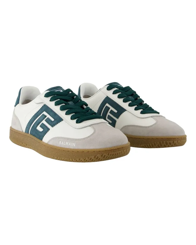 Balmain Men's Swan Sneakers - Leather Green Calfskin Shoes White