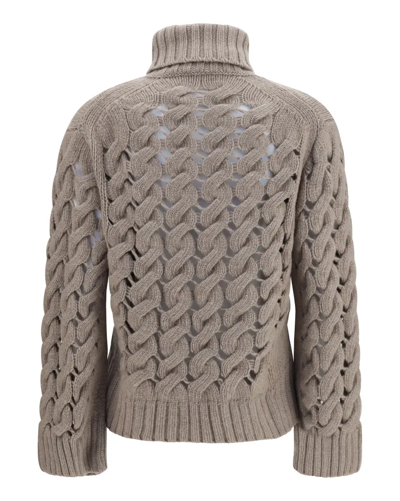 P.A.R.O.S.H. Women Perforated Turtleneck Sweater Tortora Fleece Wool Ovis Aries Gray