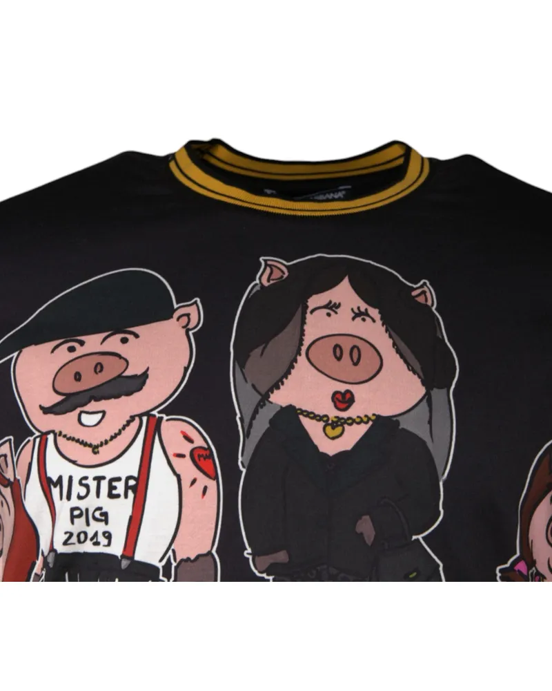 Dolce & Gabbana Pig Family Print T-Shirt — Black Black