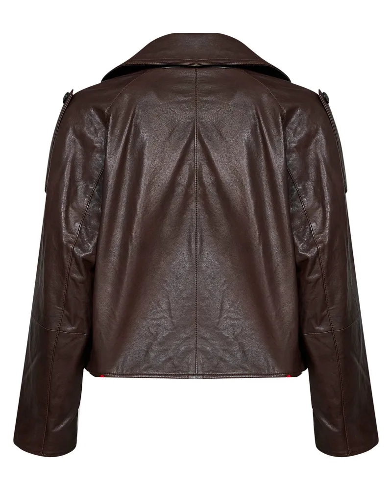 Max Mara Women's Pea Coat Wkdfelino Chocolate Nappa Leather Brown Jacket Brown