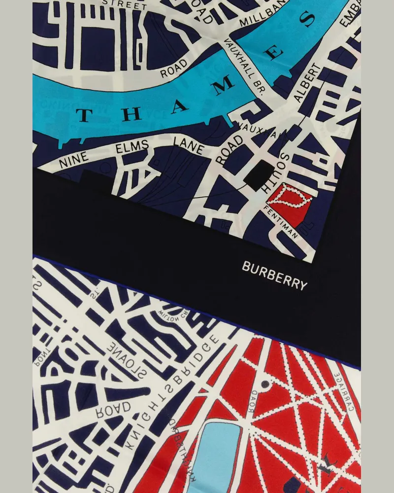 Burberry Logo & Geometric Silk Scarf — Multicolor Multicolor