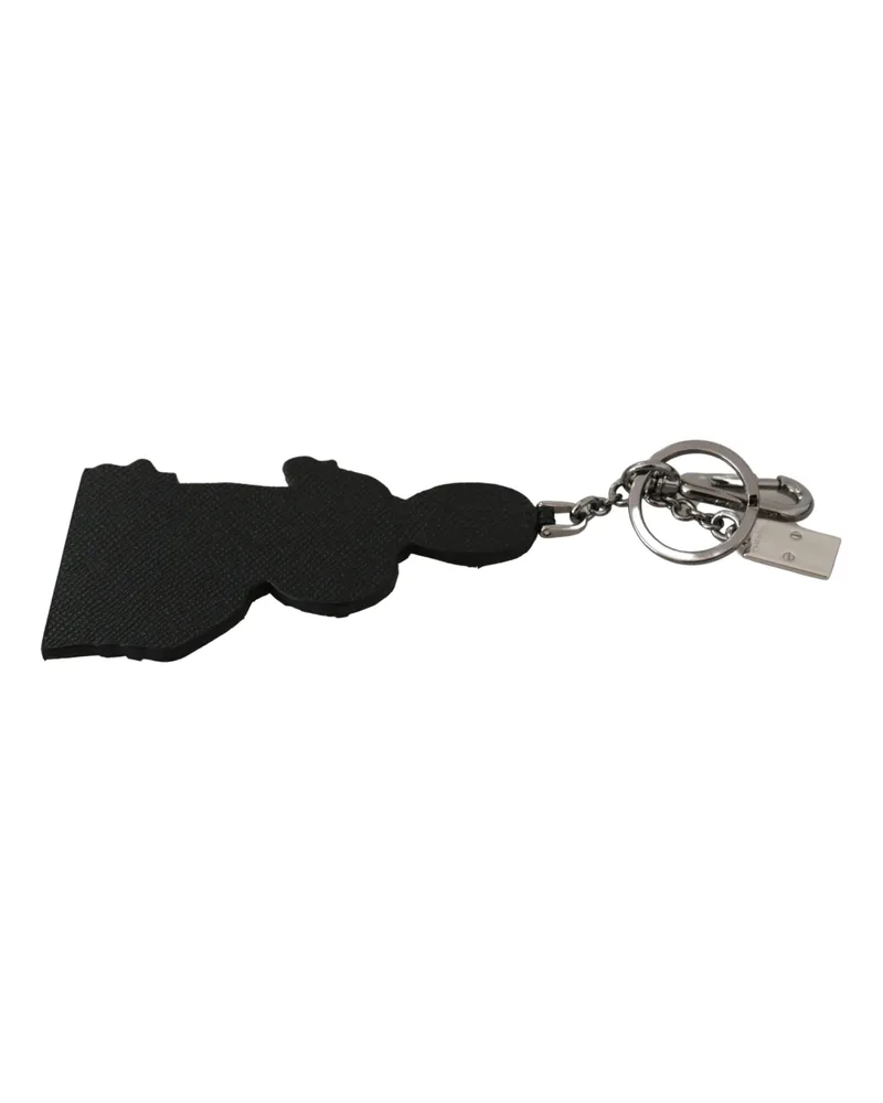 Dolce & Gabbana Women's Leather Dominico Stefano #dgfamily Logo Badge Keychain Black Brass Chain And Clasp Accessory Black