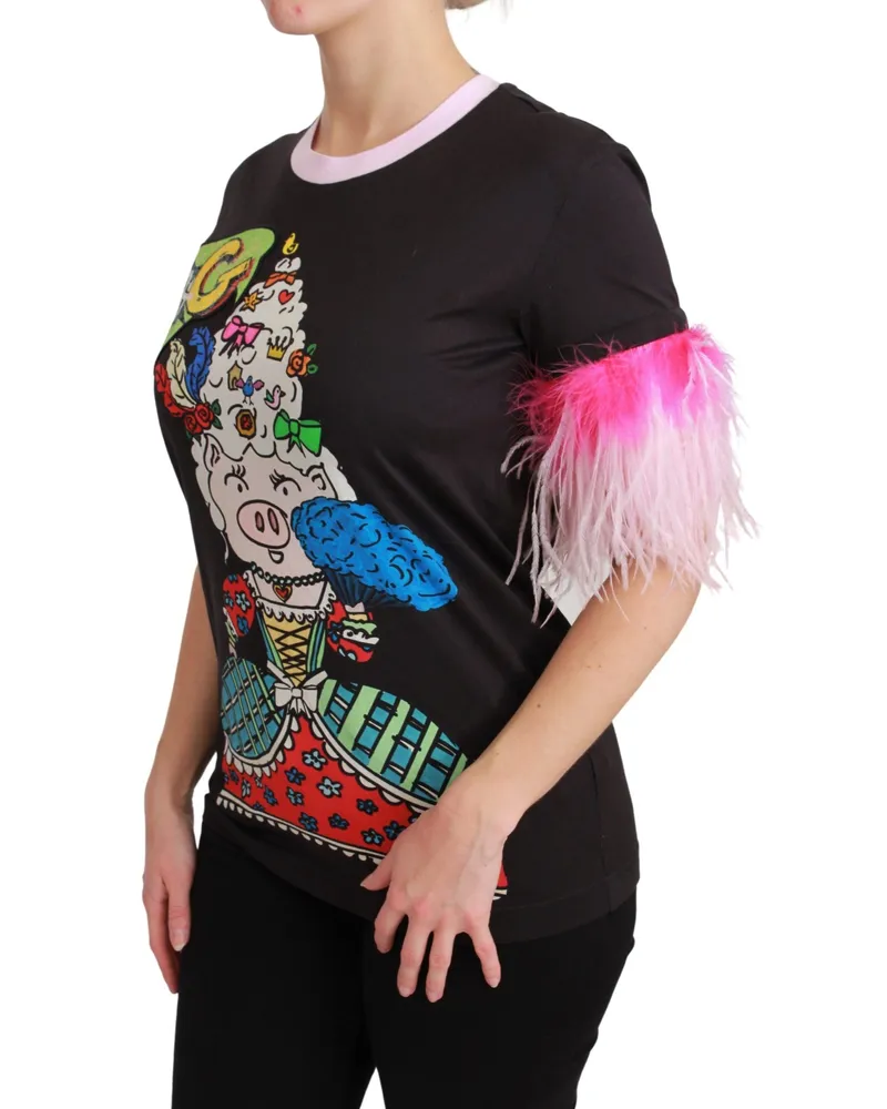 Dolce & Gabbana Women's Black Year Of The Pig Top Cotton T-Shirt Black