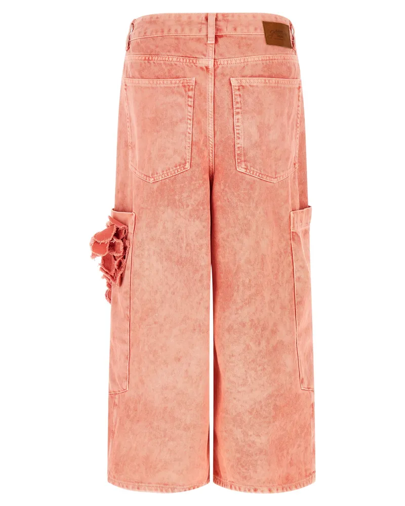 Ganni Stone-Washed Denim Cargo Cargo Shorts — coral Coral