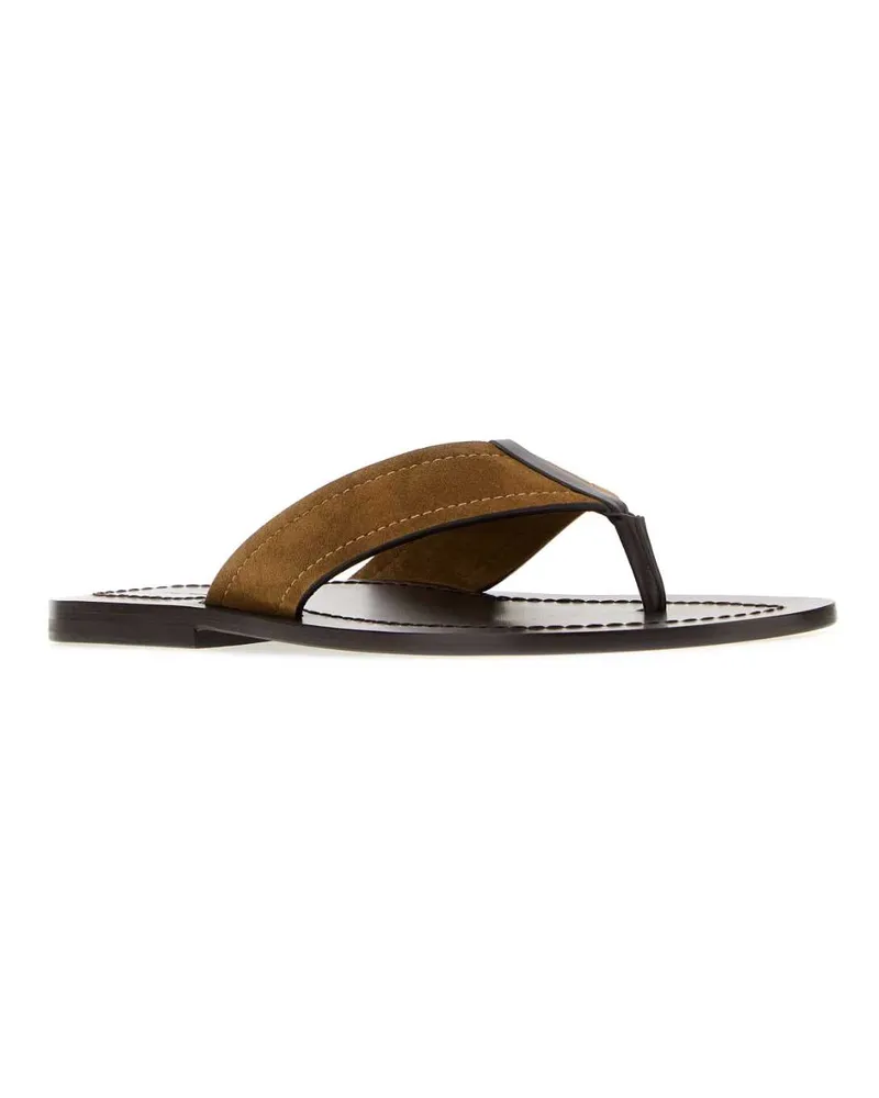 The Row Men's Biscuit Suede Dan Thong Slippers Cigare Flat Shoes Brown