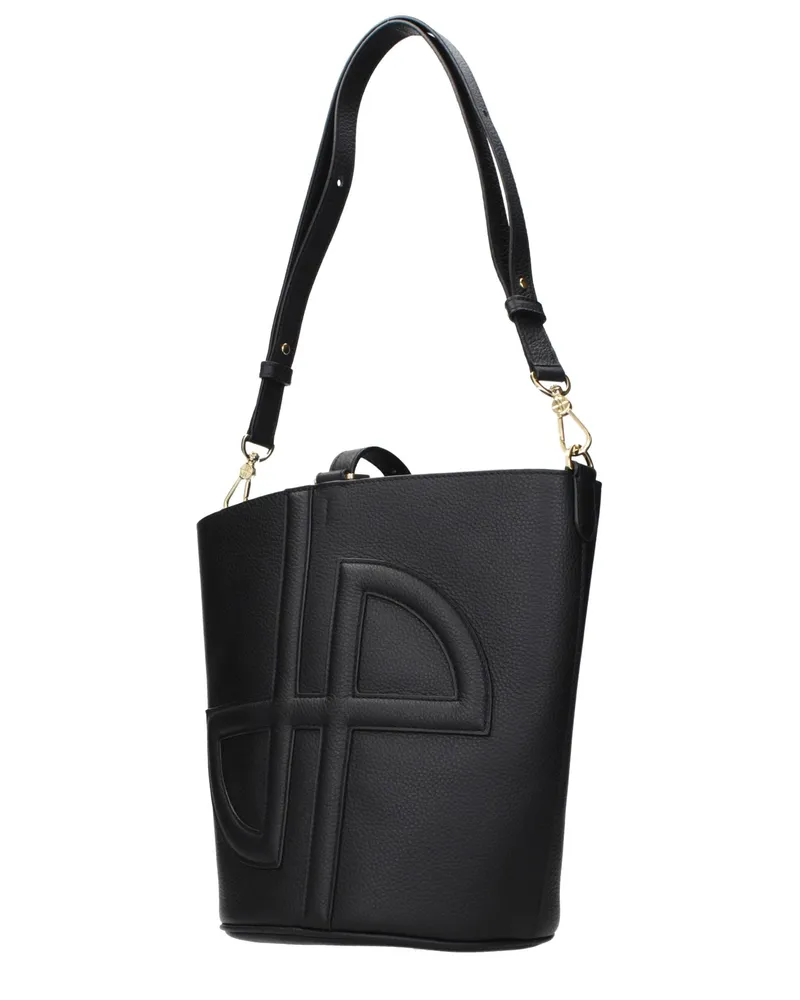 Patou Embossed Logo Leather Crossbody Bag — Black Black