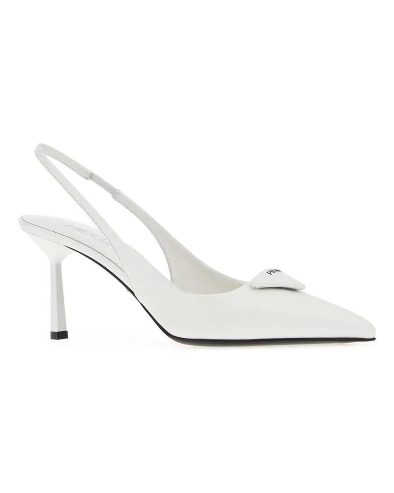 Prada Women's White Leather Pumps Bianco Scarpe Con Tacco High Heel Shoes White