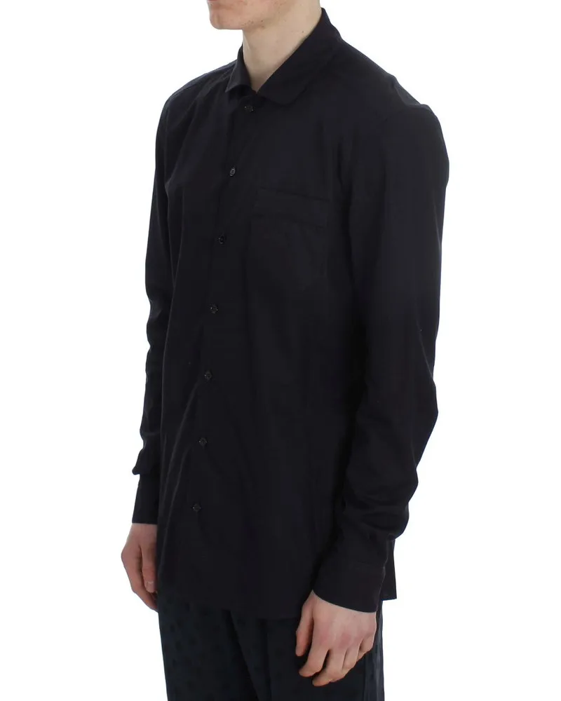 Dolce & Gabbana Men's Purple Striped Cotton Pajama Lounge Shirt Black