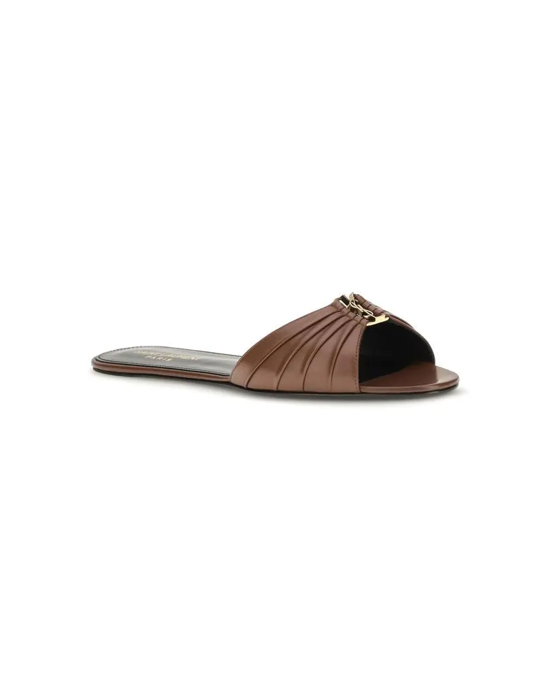 Saint Laurent Women's Brown Calf Leather Bos Taurus Mules Brown