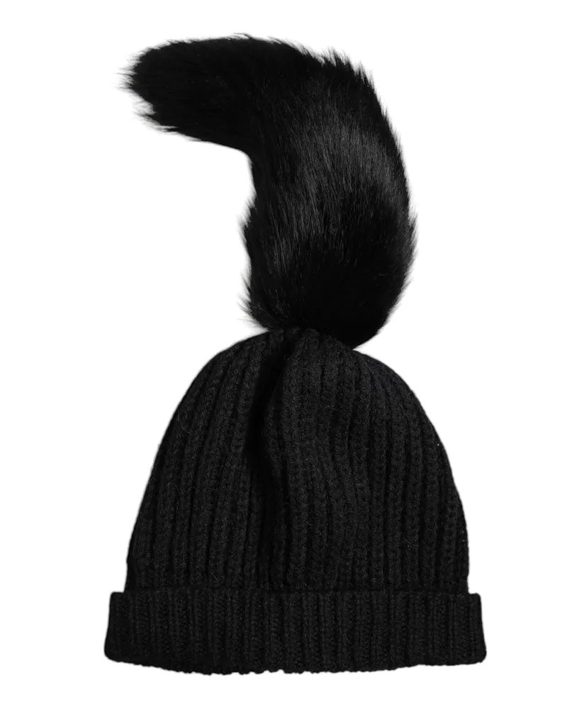 Dolce & Gabbana Women's Ribbed-Knit Fur-Trimmed Beanie Black Acrylic Alpaca Wool Black