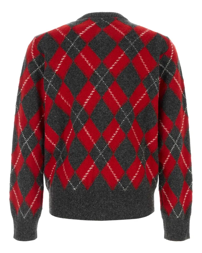 AMI Paris Argyle Virgin Wool Cardigan — Red Red