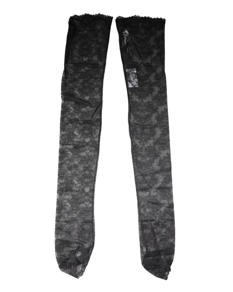 Dolce & Gabbana Women's Black Floral Lace Cotton Stretch Stockings Socks Nylon Elastane Clothing Black