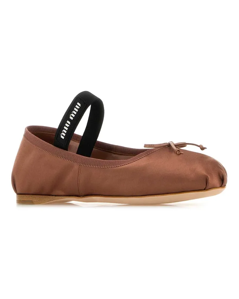 Miu Miu Women's Dark Pink Satin Ballerinas Cacao Se Vi Ballerine Flat Shoes Brown