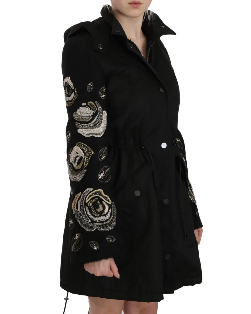 John Richmond Beaded & Sequined Cotton Coat — Black Black