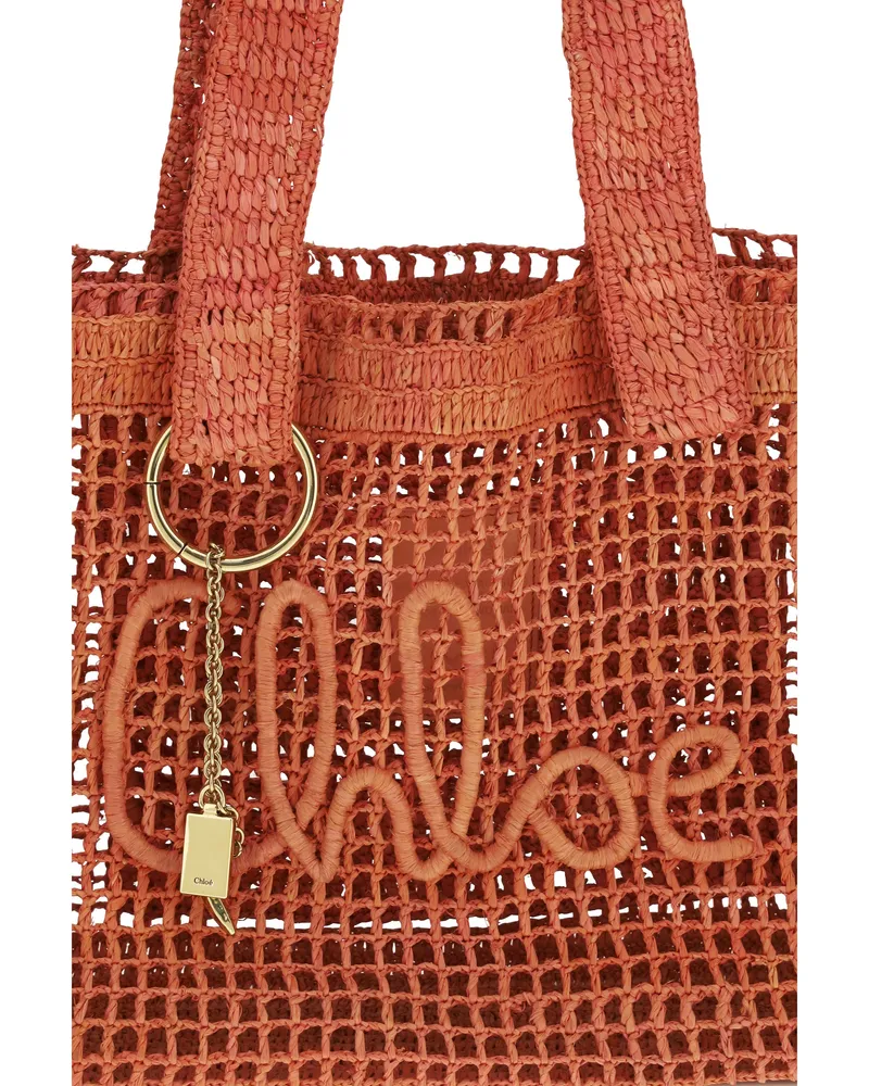 Chloé Women's Raffia Tote Bag East-West Summer Banana Camellia Coral Shoulder Orange