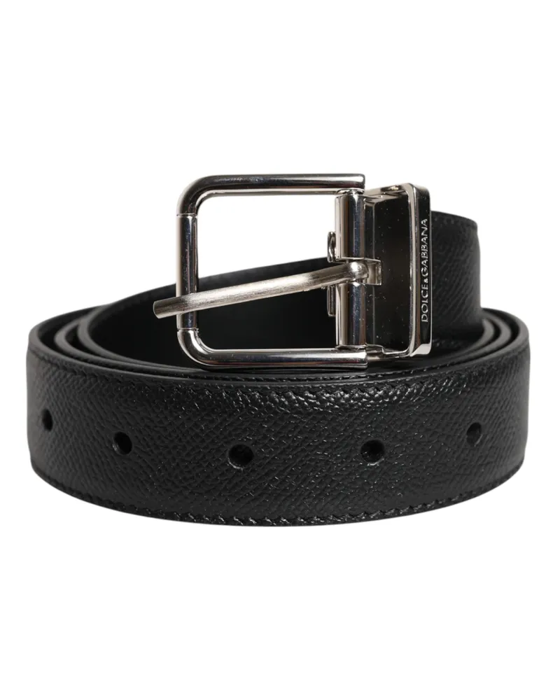 Dolce & Gabbana Calf Leather with Silver Buckle Belt — Black Black