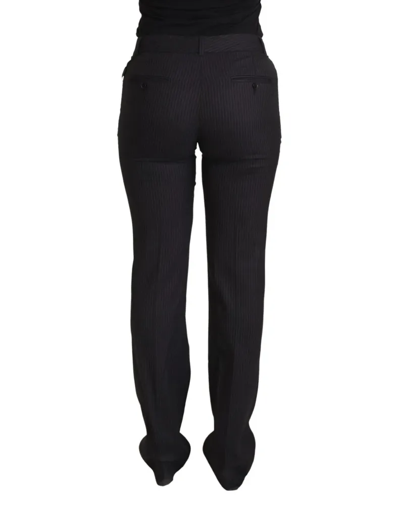 Dolce & Gabbana Women's Black Stripes Mid Waist Trouser Pants Black