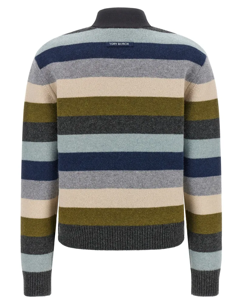 Tory Burch Striped Wool Sweater — Navy Navy