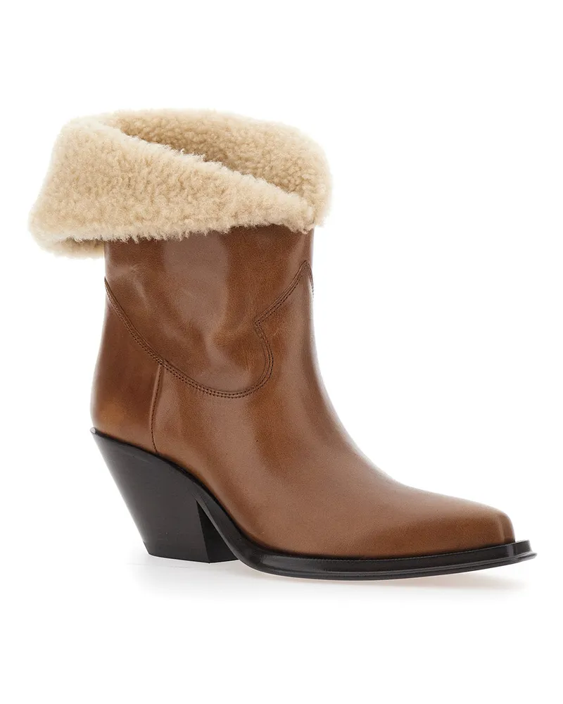 Chloé Shearling-Lined Leather Ankle Boot — Brown Brown