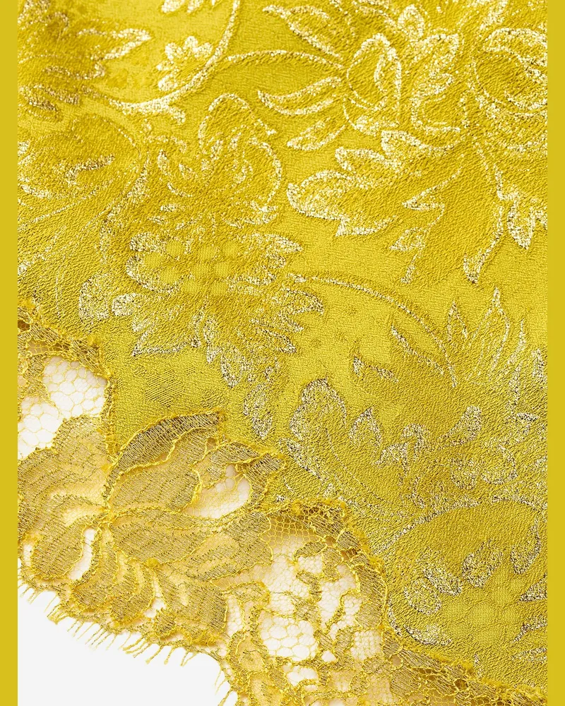 Saint Laurent Women's Mini Skirt Baroque Jacquard Lace Yellow Cotton Yellow