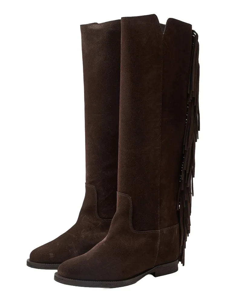 Via Roma 15 Fringed Suede Boot — Brown Brown