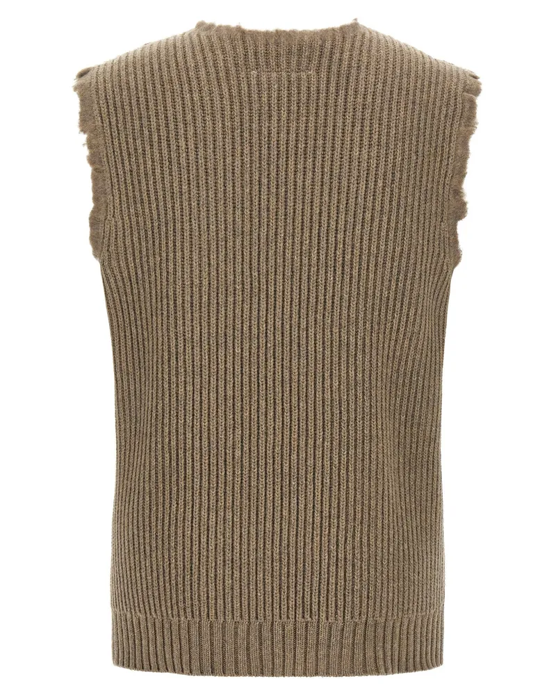 Maison Margiela Ribbed Wool Blend with Frayed Edges Vest — Beige Beige