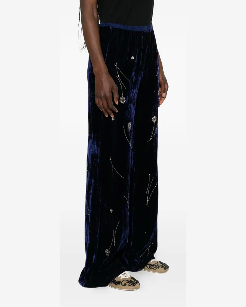 forte_forte Crystal-Embellished Velvet Trousers — Navy Navy
