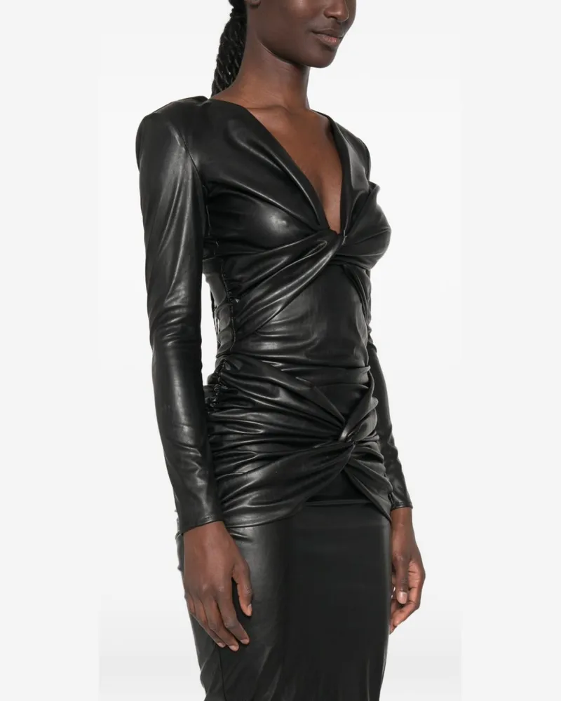 Elisabetta Franchi Twist-Detail Faux-Leather Bodysuit — Black Black