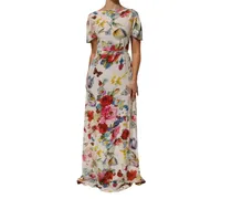 Floral Print Silk Dress — White