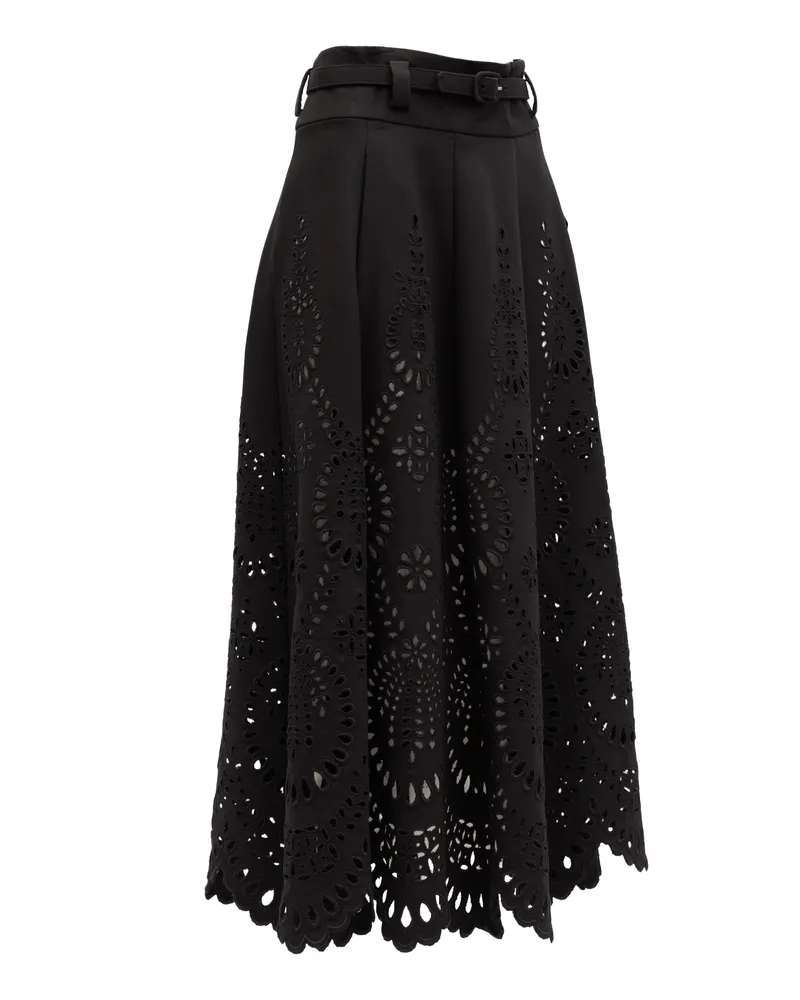 Valentino Garavani Women's Cut-Out Floral Midi Black Skirt Black
