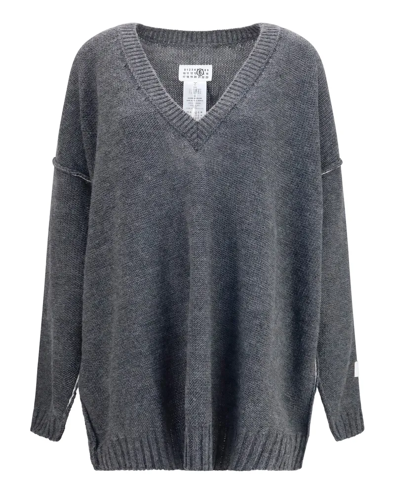Maison Margiela Women Oversized V-Neck Sweater Grey Melange Gray
