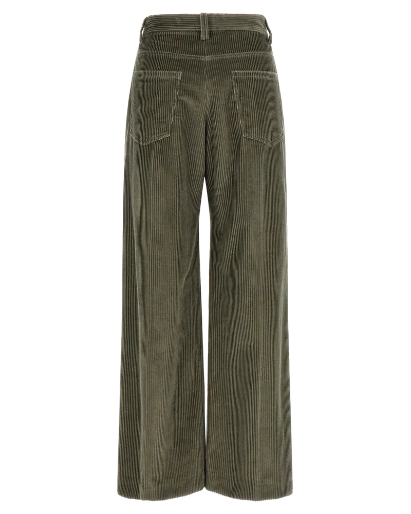Brunello Cucinelli Women's Bicolor Cotton Flared Pants Green