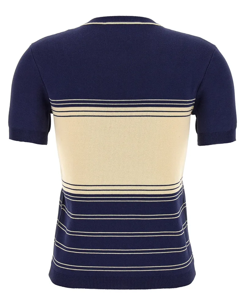 Valentino Garavani Chez Valentino Jacquard Stripe T-Shirt — Navy Navy