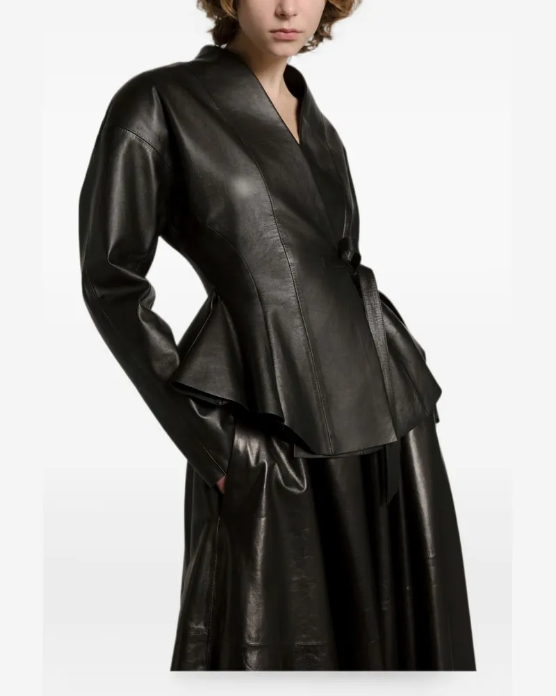 032c Faux Leather Midi Skirt — Black Black