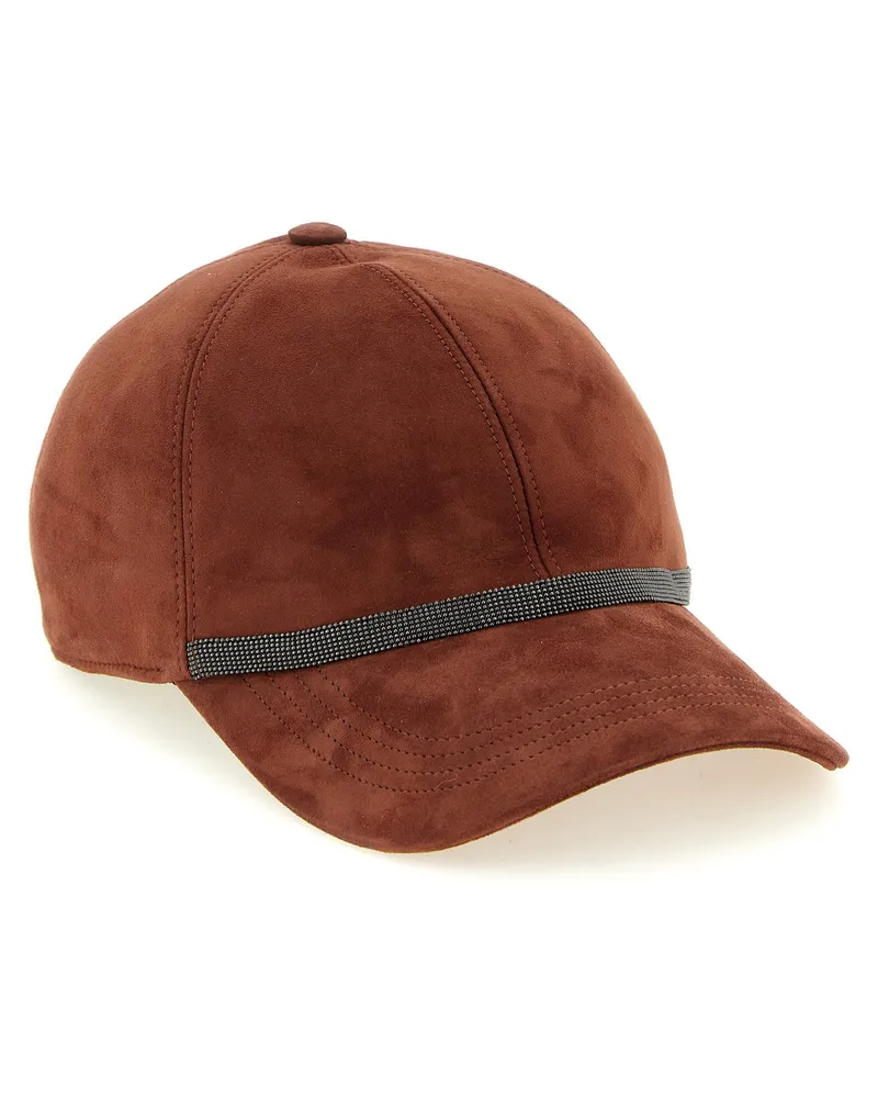 Brunello Cucinelli Suede with Monile Band Baseball Cap — Brown Brown