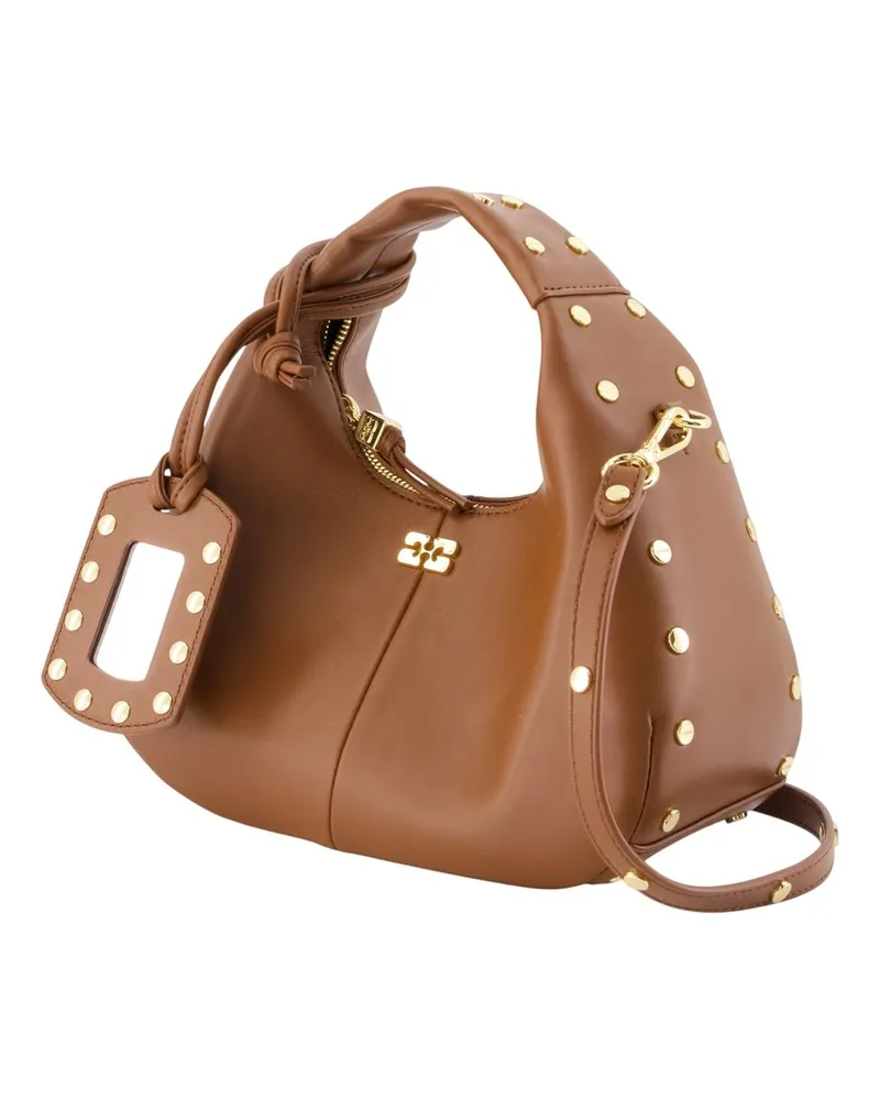 Ganni Mini Studs Shoulder Bag — Brown Brown