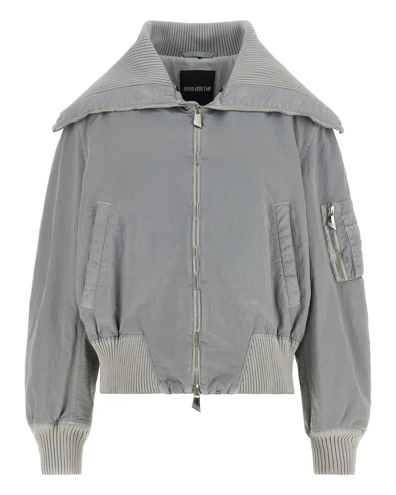 ATTICO Feather-Trimmed Polyamide Bomber Jacket — Gray Gray