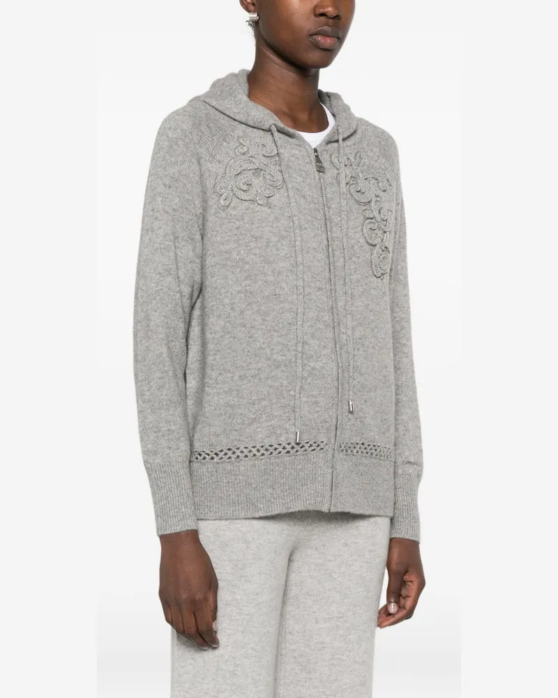 Ermanno Scervino Floral-Embroidered Knit Hoodie — grey Grey