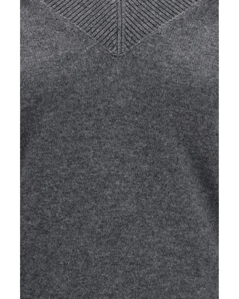 Tom Ford Women's V-Neck Cashmere Sweater Light Charcoal Tops Top Gray