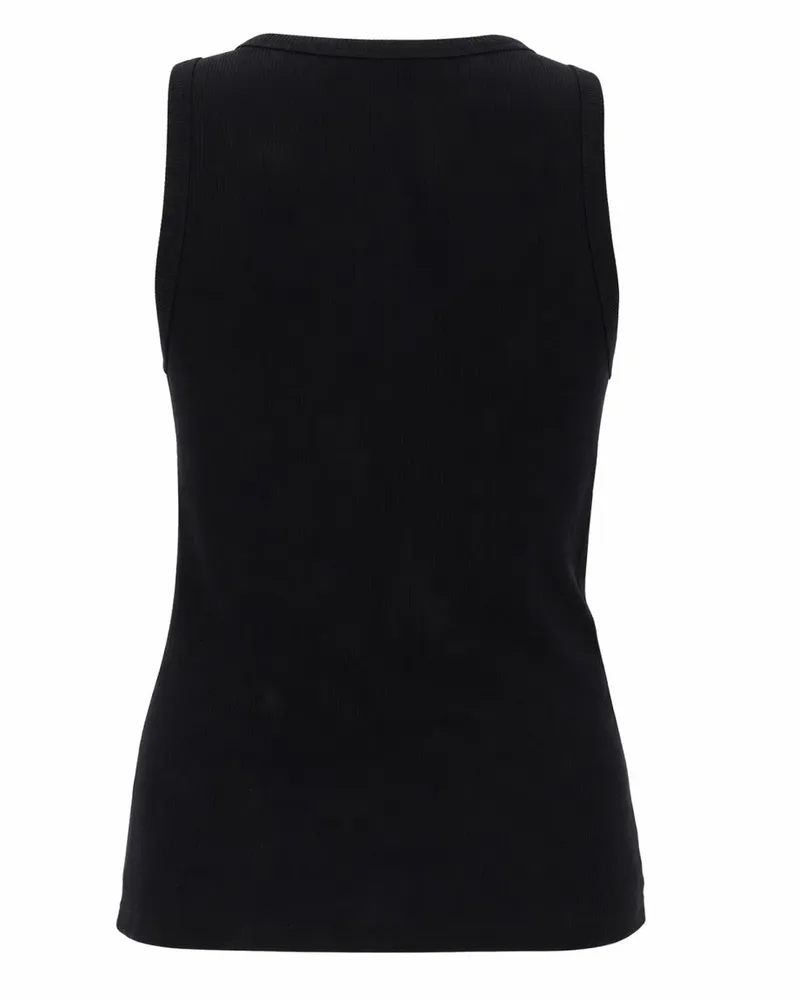 Paco Rabanne Metal Piercing Detail Cotton Top — Black Black