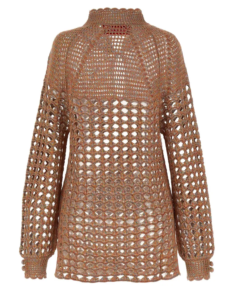 Valentino Garavani Openwork Linen Blend Sweater — Camel Camel