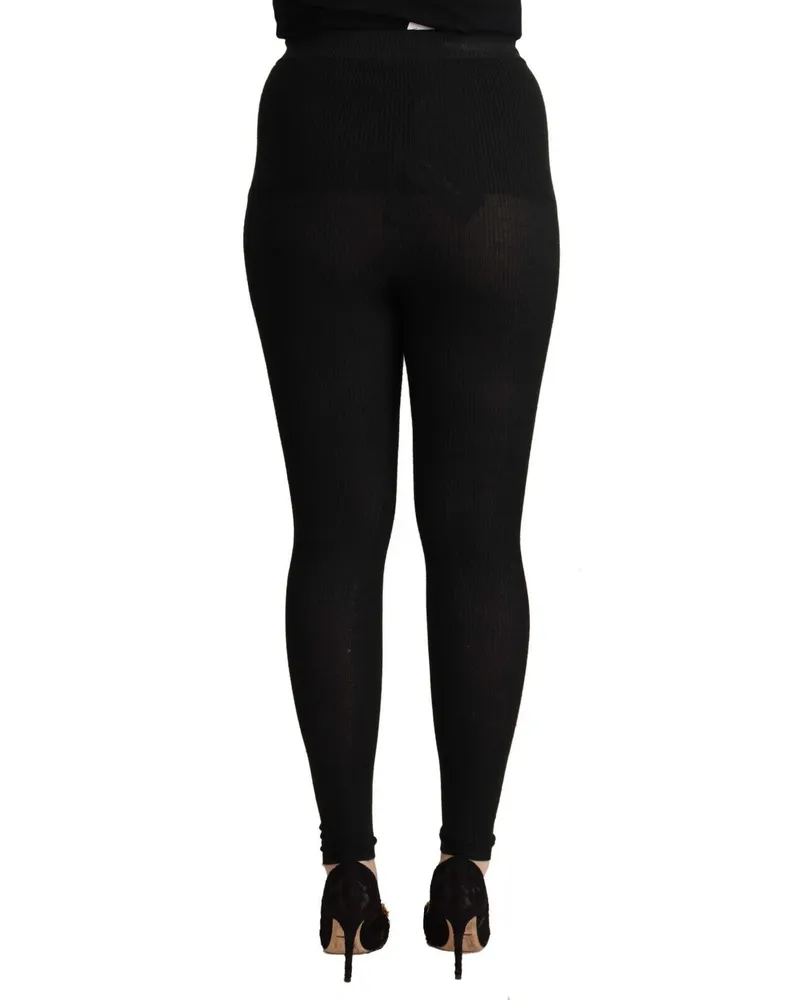 Dolce & Gabbana Women Black Cashmere Stretch Waist Tights Pants Black