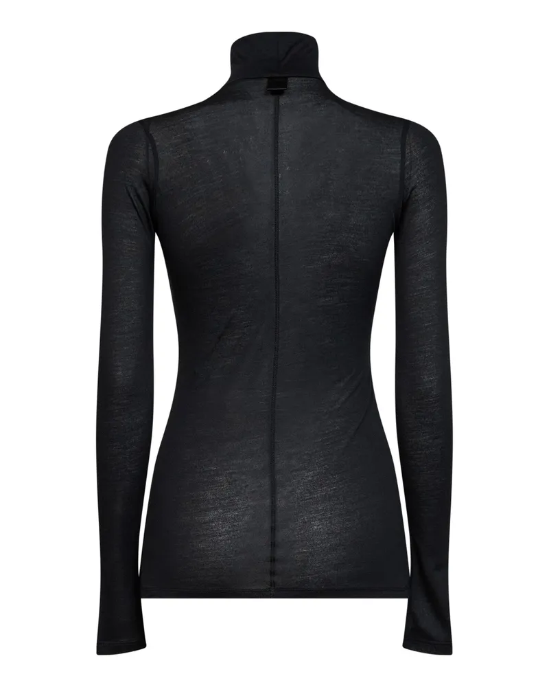 Thierry Mugler Sheer Modal and Silk Turtleneck Top — Black Black