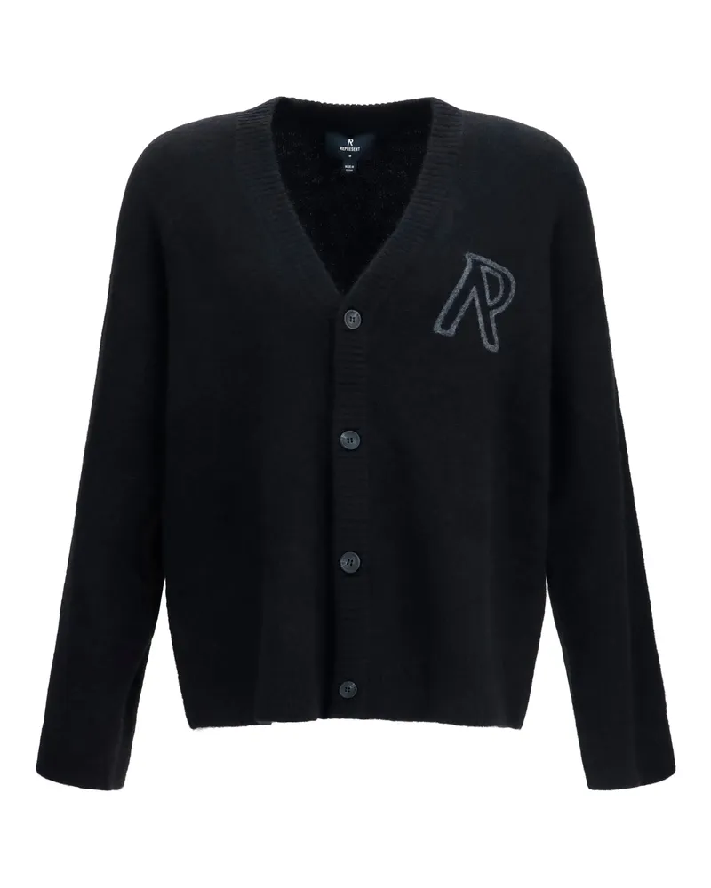 REPRESENT Men's Cardigan Buttoned V-Neck Black Alpaca (vicugna Pacos) Sweater Black