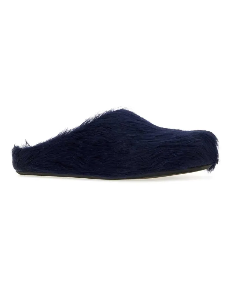 Marni Men's Navy Blue Calf Hair Fussbett Slippers Eclipse Mocassini Loafers Navy