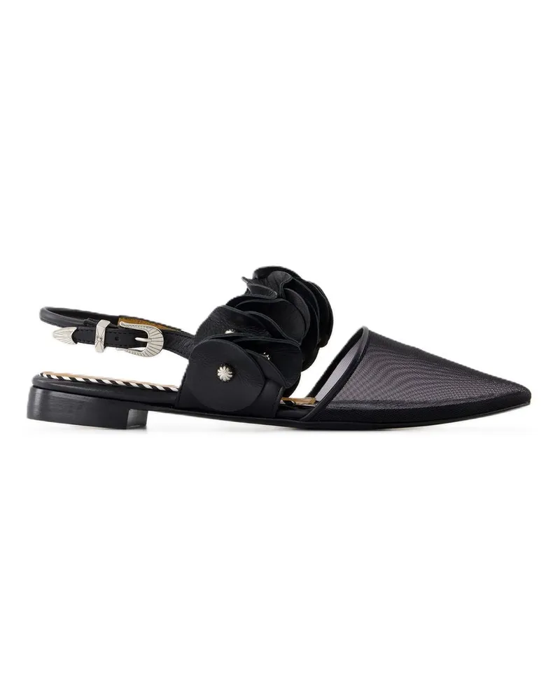 Toga Women's Ruffled Leather Slingback Black Flats Black