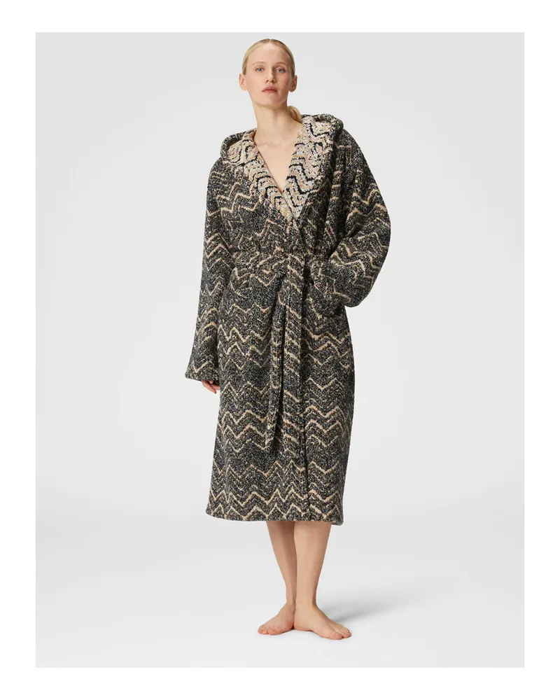 Missoni Home Unisex Hooded Bathrobe Multicolour Soft Fabric Cotton Towels & Bath Robes Charcoal
