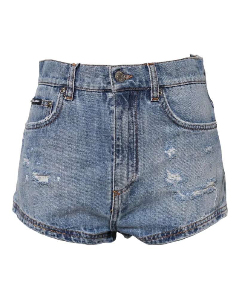 Dolce & Gabbana Women Blue Logo Plaque Denim Cotton Hot Pants Shorts Elastane Blue